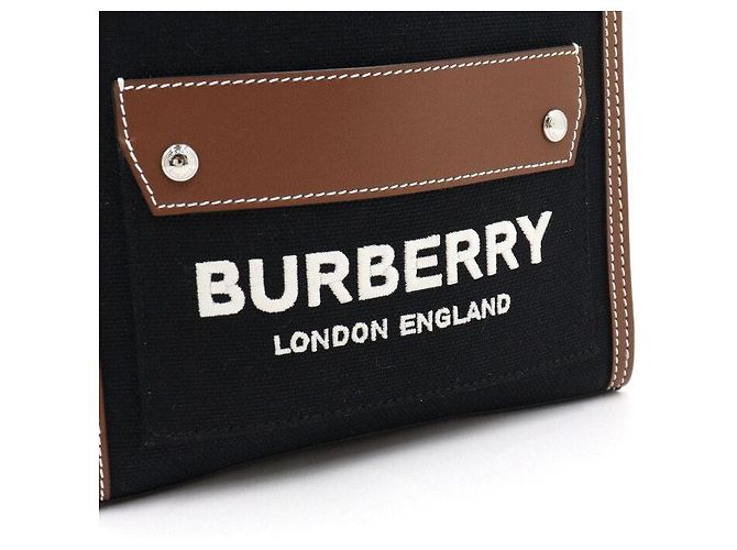 Burberry Borsa Tote Micro e Borsa a Tracolla e Spalla in Pelle e Tela Nera - vista 4