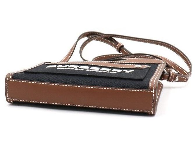 Burberry Borsa Tote Micro e Borsa a Tracolla e Spalla in Pelle e Tela Nera - vista 6