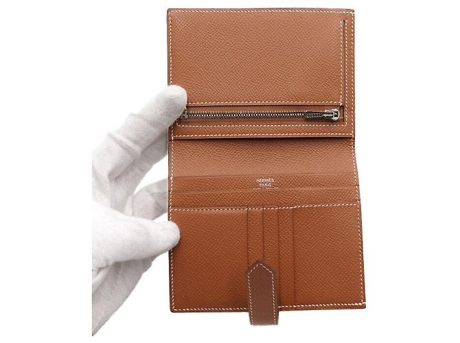 Hermès Gold Compact Wallet with Silver Hardware Golden - view 5