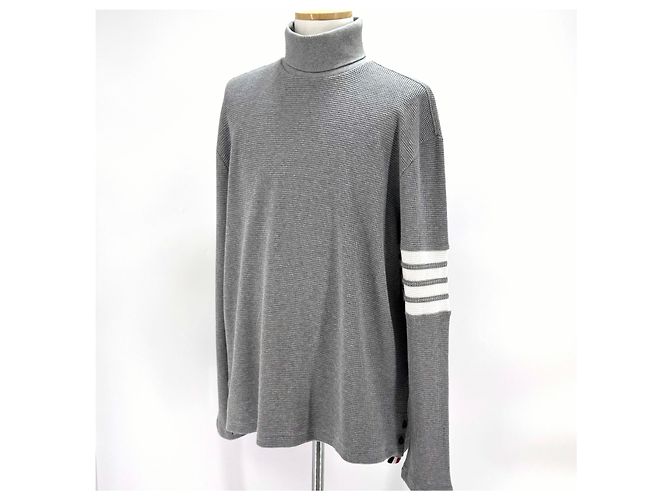 Thom Browne Rollkragenpullover aus Waffelstrick in Grau mit diagonalen Streifen Braun - Ansicht 3