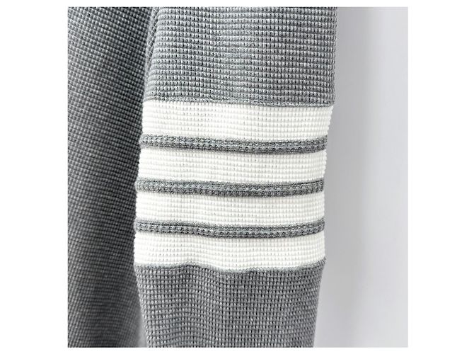 Thom Browne Rollkragenpullover aus Waffelstrick in Grau mit diagonalen Streifen Braun - Ansicht 7