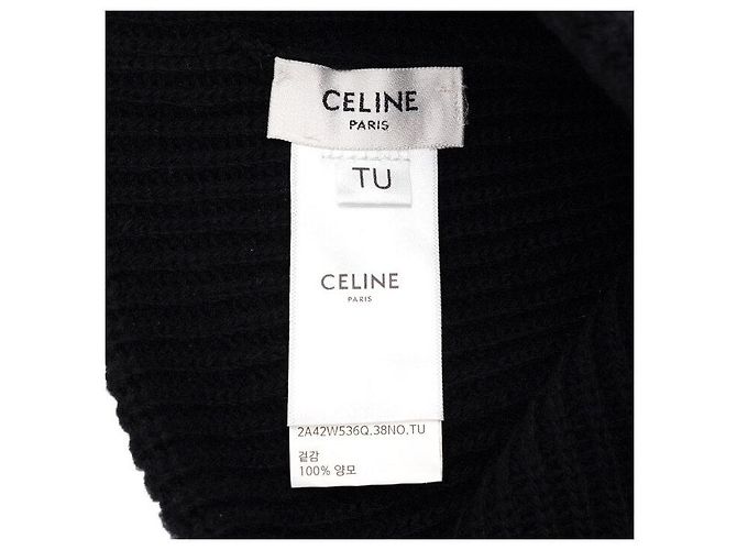 Céline Berretto in lana nero con logo ricamato e borchie - vista 5