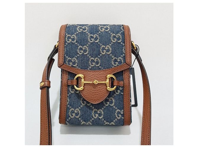 Gucci Borsa crossbody mini GG Denim con morsetto GG Blu - vista 2