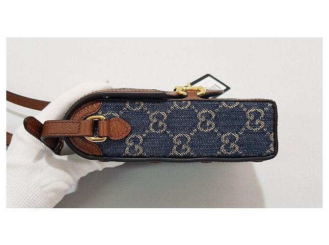 Gucci Borsa crossbody mini GG Denim con morsetto GG Blu - vista 3