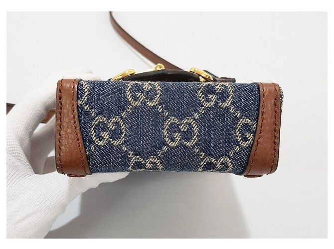 Gucci Borsa crossbody mini GG Denim con morsetto GG Blu - vista 4