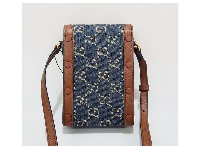 Gucci Borsa crossbody mini GG Denim con morsetto GG Blu - vista 5