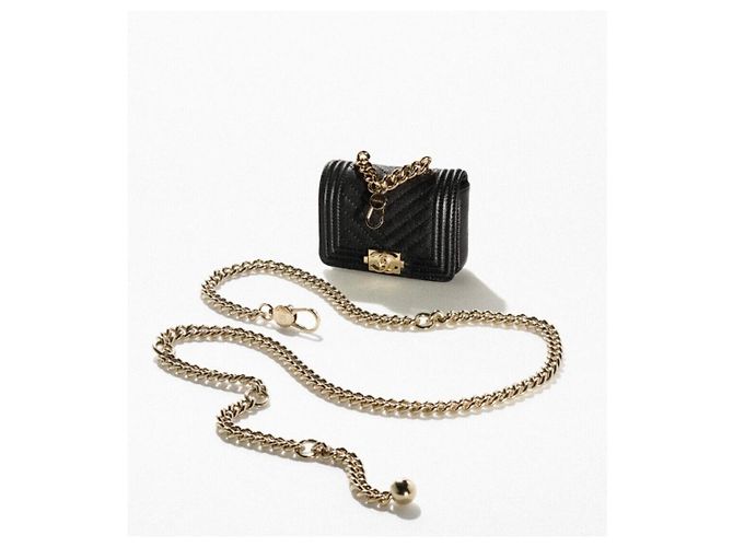 Chanel Mini borsa a cintura New Boy in vitello chevron nero - vista 10
