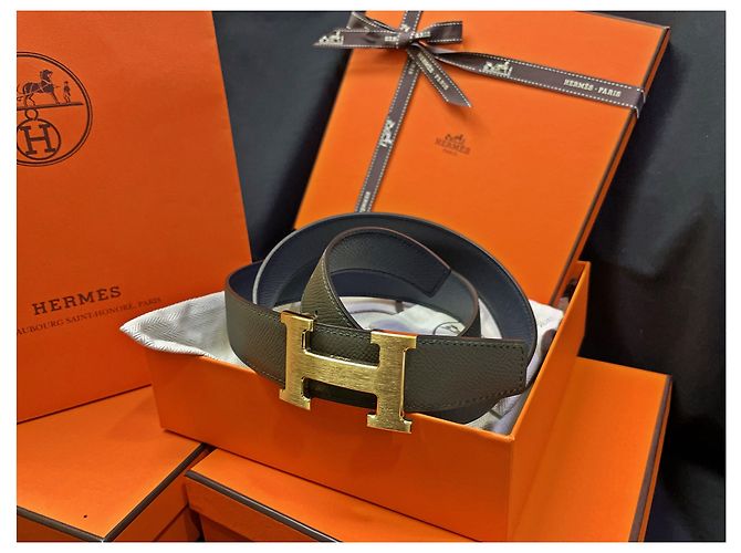 Hermès Cintura reversibile Classic Khaki Navy Oro Opaco Multicolore - vista 3