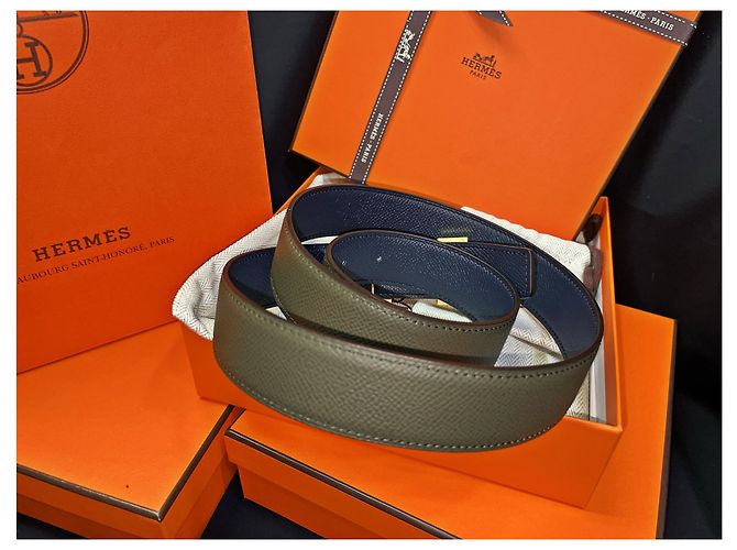 Hermès Cintura reversibile Classic Khaki Navy Oro Opaco Multicolore - vista 4