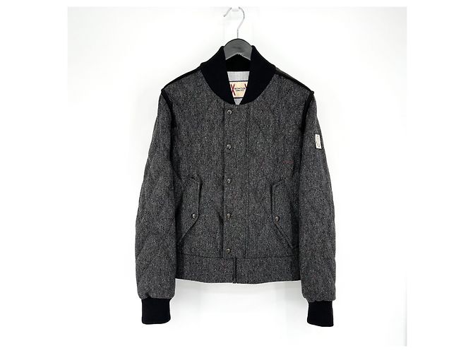 Moncler Gamma Blue Wool Bomber Padded Jacket Black - view 3