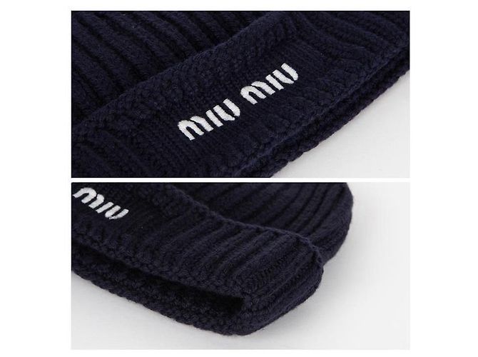 Miu Miu Wollmütze mit besticktem Logo Schwarz - Ansicht 11