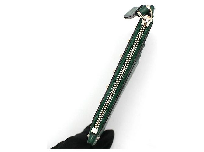 Valentino Portacarte con zip Rockstud in pelle verde e oro - vista 6