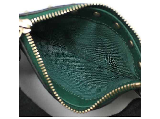 Valentino Portacarte con zip Rockstud in pelle verde e oro - vista 7
