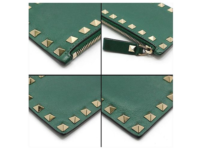 Valentino Portacarte con zip Rockstud in pelle verde e oro - vista 8