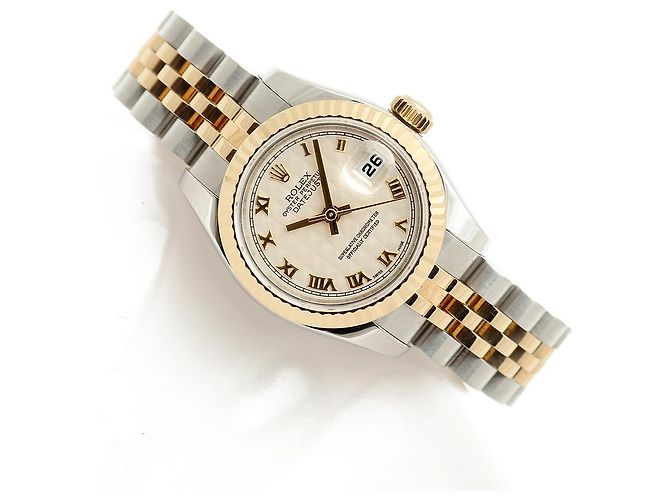 Rolex Datejust Combi Damenuhr Pyramid Ivory Roman Weiß - Ansicht 20