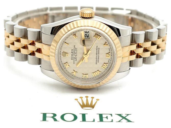Rolex Datejust Combi Damenuhr Pyramid Ivory Roman Weiß - Ansicht 22