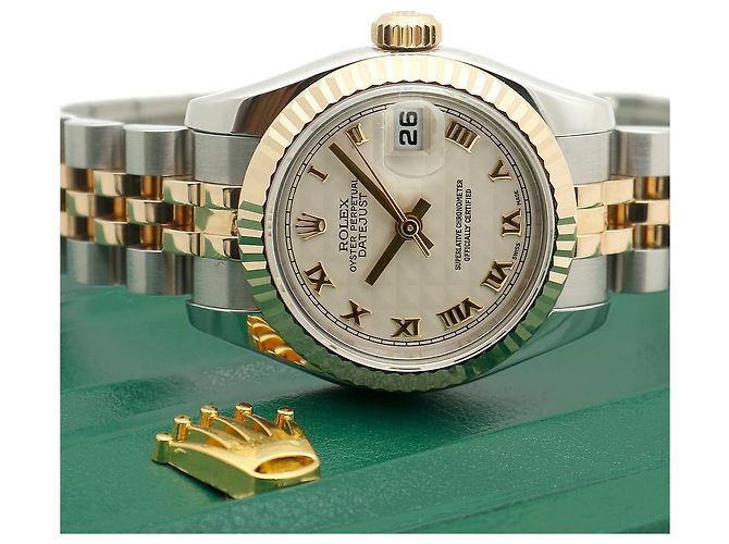 Rolex Datejust Combi Damenuhr Pyramid Ivory Roman Weiß - Ansicht 23