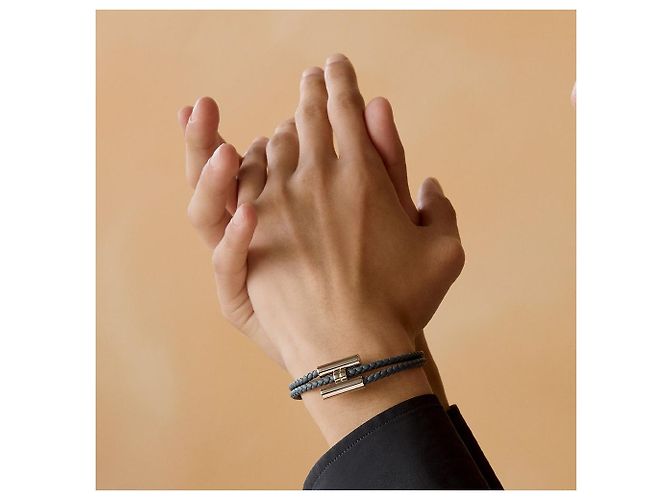 Hermès Bracciale Tournis Tresse da uomo Blu - vista 5