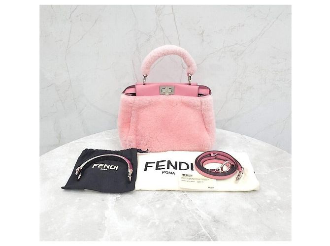 Fendi Peekaboo Pink Shearling Mini Roja - vista 9