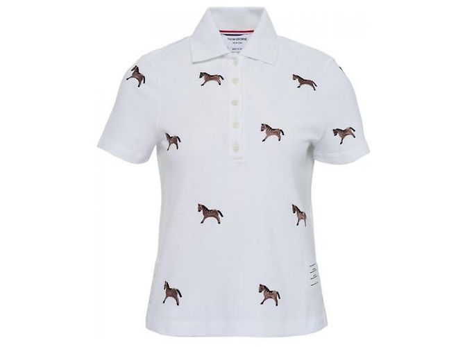Thom Browne Luna New Year Piqué- Polo mit Pferdebestickung Weiß - Ansicht 3