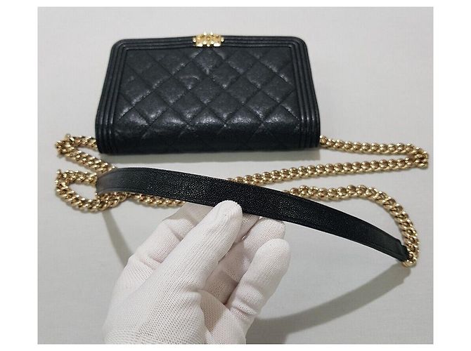 Chanel Boy WOC Small Caviar Black Champagne Gold Nero - vista 6