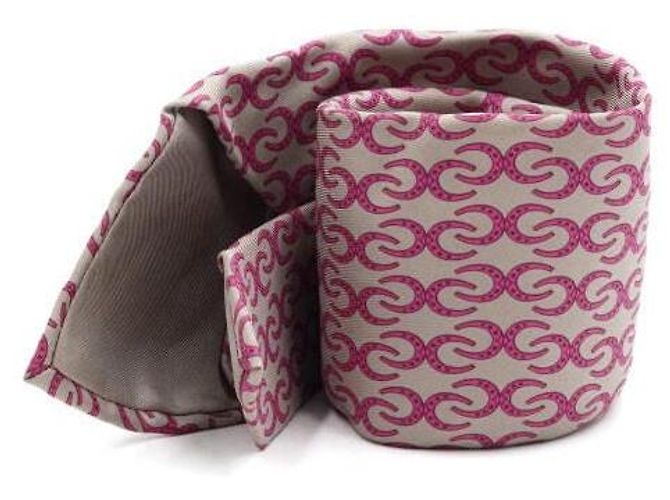 Hermès Cravatta in seta rosa con ferro di cavallo - vista 2