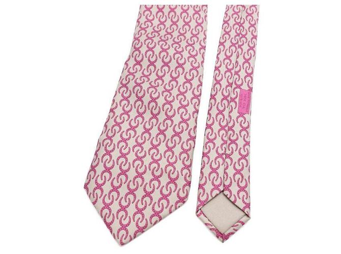 Hermès Cravatta in seta rosa con ferro di cavallo - vista 3