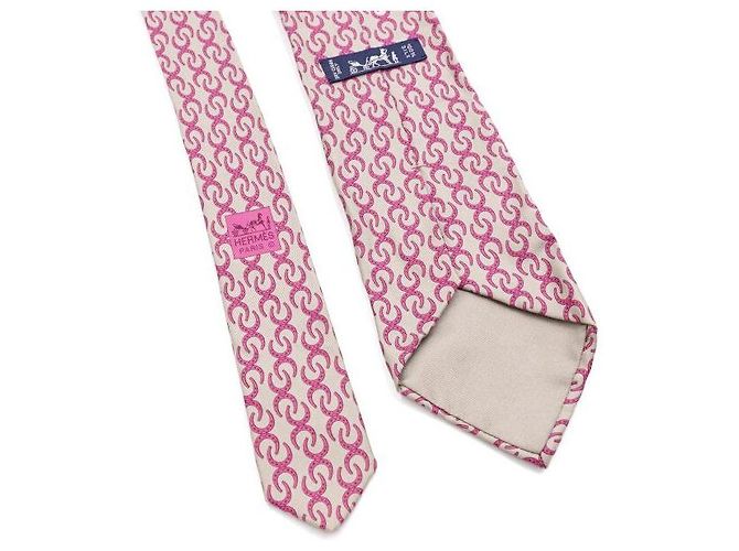 Hermès Cravatta in seta rosa con ferro di cavallo - vista 4
