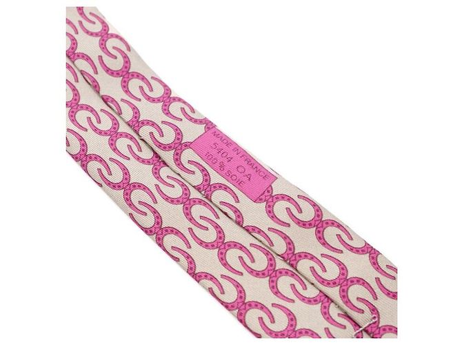 Hermès Cravatta in seta rosa con ferro di cavallo - vista 5