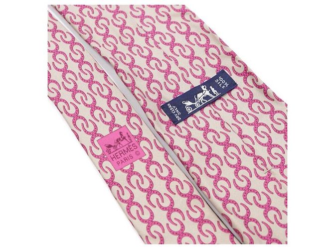 Hermès Cravatta in seta rosa con ferro di cavallo - vista 6