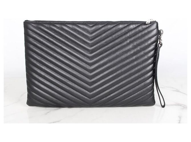 Saint Laurent Clutch Silver Black Large Nero - vista 2