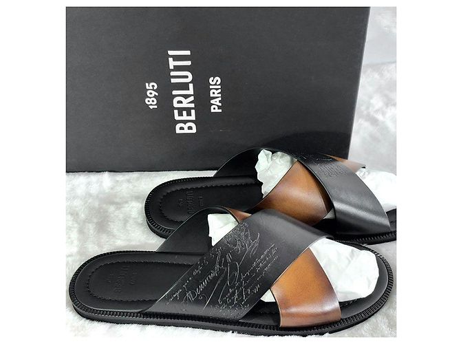 Berluti Sandali in pelle Scritto Venezia Nero - vista 3