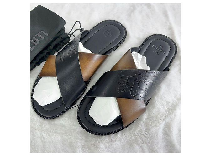 Berluti Sandali in pelle Scritto Venezia Nero - vista 5
