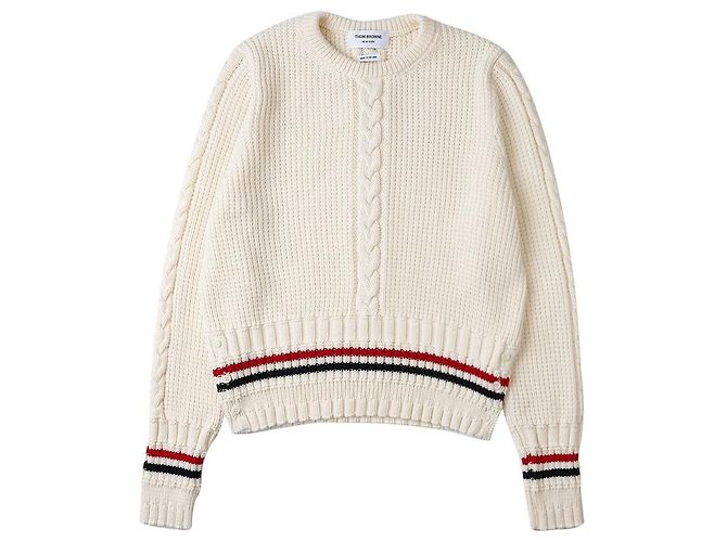 Thom Browne Wollstrickpullover mit Zopfmuster für Herren Weiß - Ansicht 10