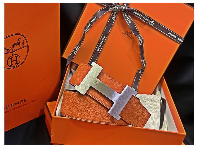 Hermès Cintura reversibile classica Large Nero Arancione Argento Opaco Multicolore - vista 2