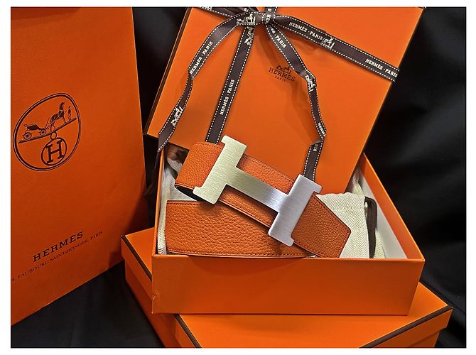 Hermès Cintura reversibile classica Large Nero Arancione Argento Opaco Multicolore - vista 4