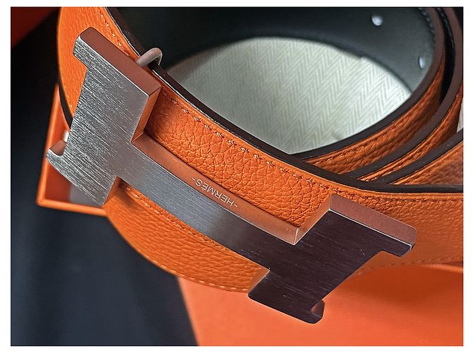 Hermès Cintura reversibile classica Large Nero Arancione Argento Opaco Multicolore - vista 5