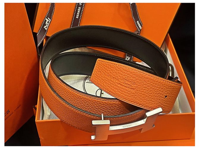 Hermès Cintura reversibile classica Large Nero Arancione Argento Opaco Multicolore - vista 6
