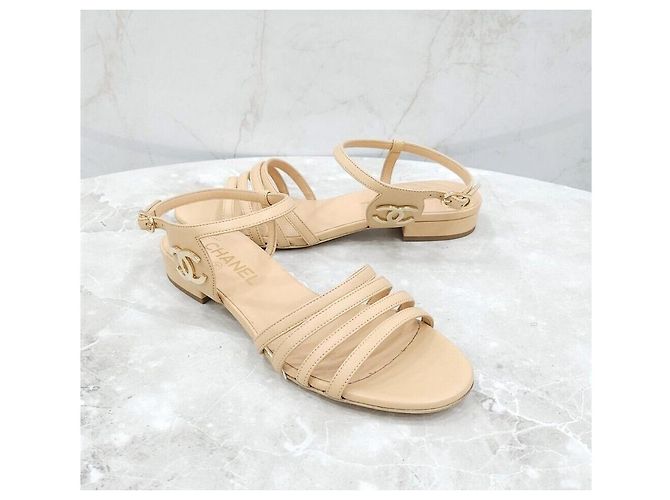 Chanel Leder-Sandalen CC Logo Orange - Ansicht 3
