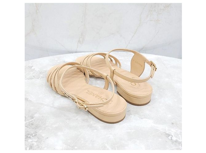Chanel Leder-Sandalen CC Logo Orange - Ansicht 4