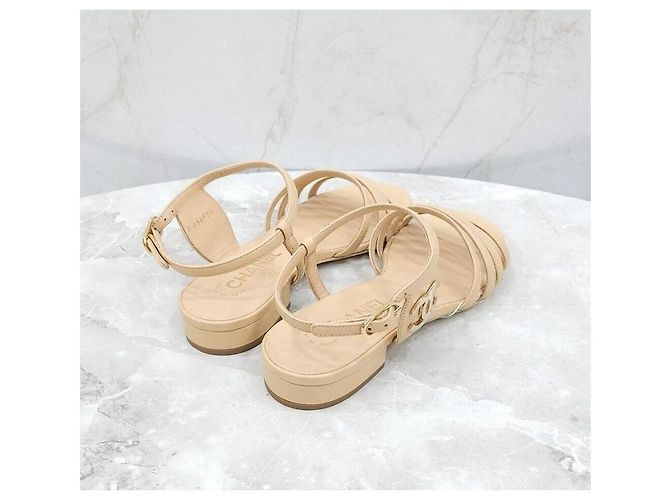 Chanel Leder-Sandalen CC Logo Orange - Ansicht 5