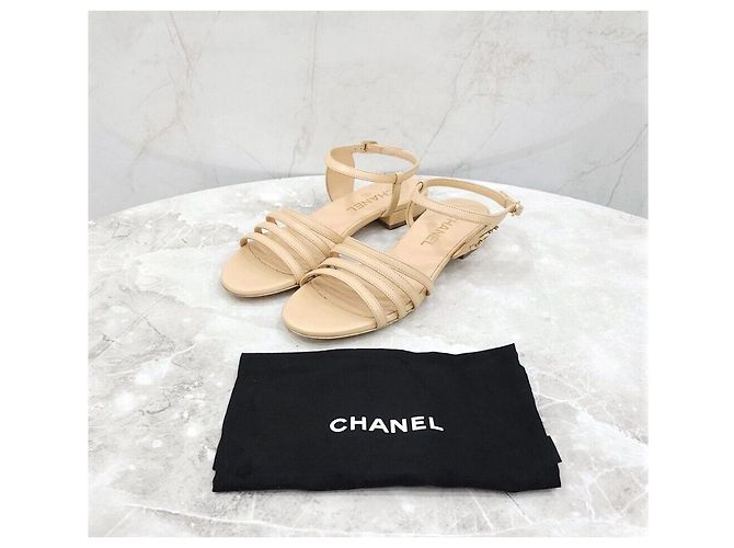Chanel Leder-Sandalen CC Logo Orange - Ansicht 6