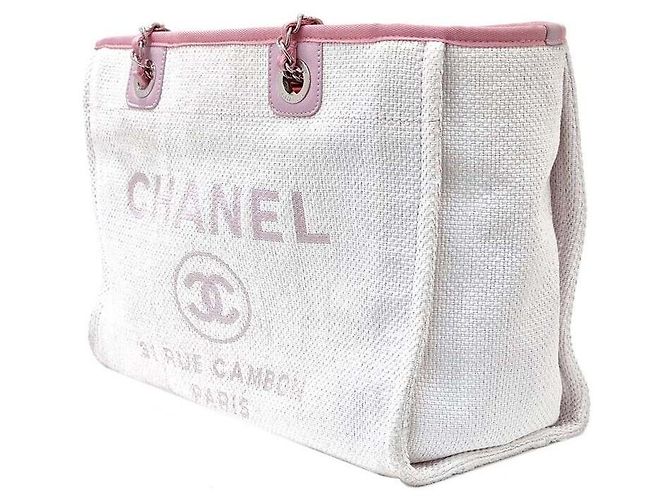Chanel Borsa a tracolla Deauville in rafia Bianco - vista 2