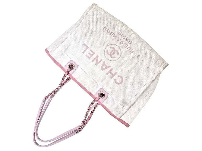 Chanel Borsa a tracolla Deauville in rafia Bianco - vista 3