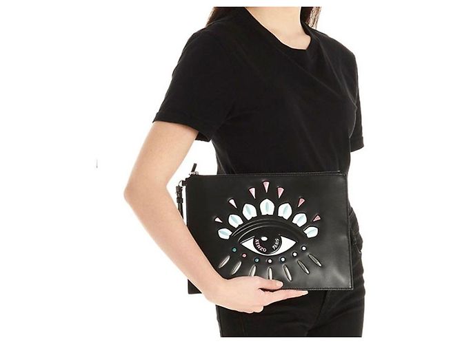 Kenzo Clutch Genzō Big Eye ricamata rossa e nera Nero - vista 5