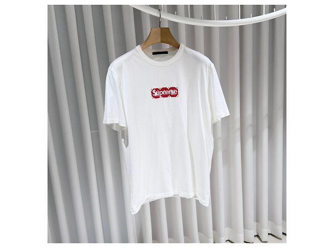 Louis Vuitton Supreme Logo White Kurzarm T-Shirt Weiß - Ansicht 3