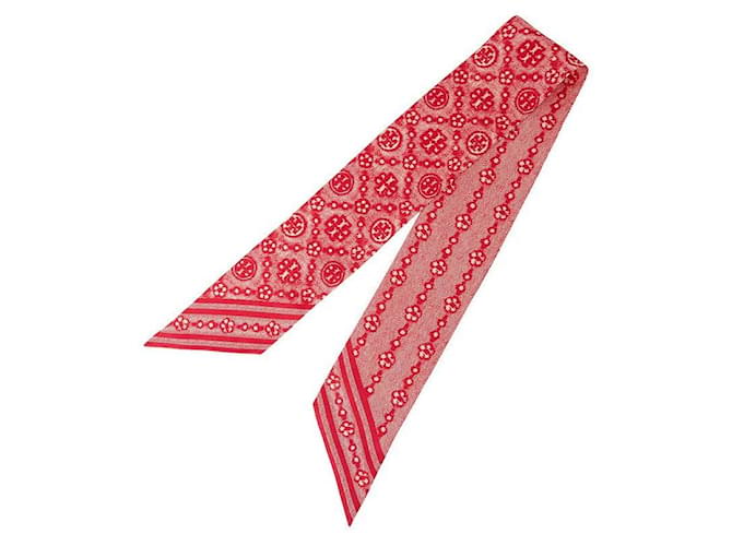 Tory Burch Foulard in seta monogramma floreale Rosso - vista 3