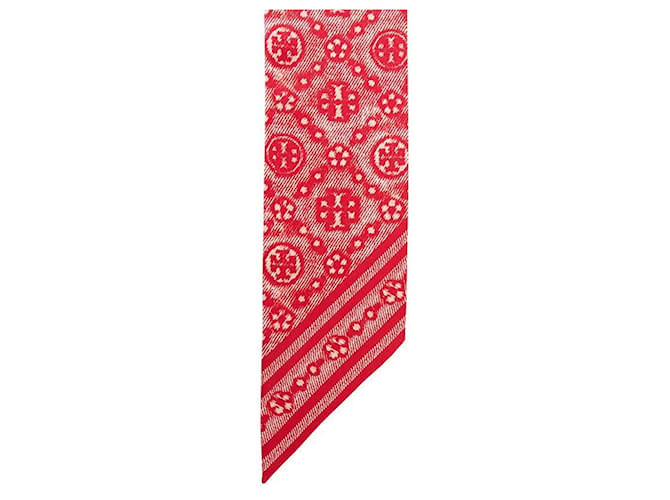 Tory Burch Foulard in seta monogramma floreale Rosso - vista 5