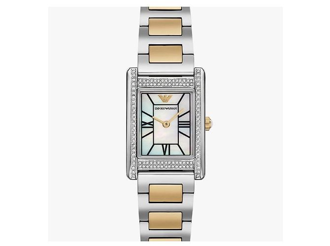 Armani Genni Damen-Metalluhr quadratisch mit Perlmutt Mehrfarben - Ansicht 4