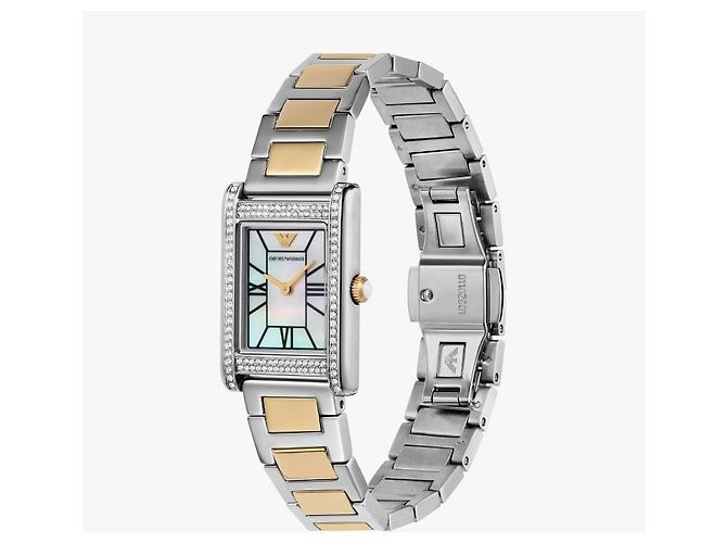Armani Genni Damen-Metalluhr quadratisch mit Perlmutt Mehrfarben - Ansicht 6